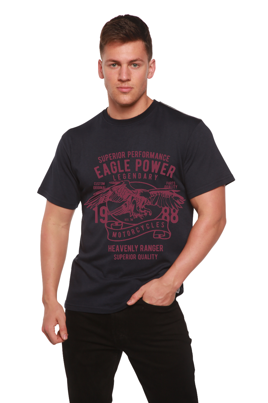 Spun Bamboo Eagle Power Men's Bamboo Viscose/Organic Cotton Short Sleeve Graphic T-Shirt — comparison shot
