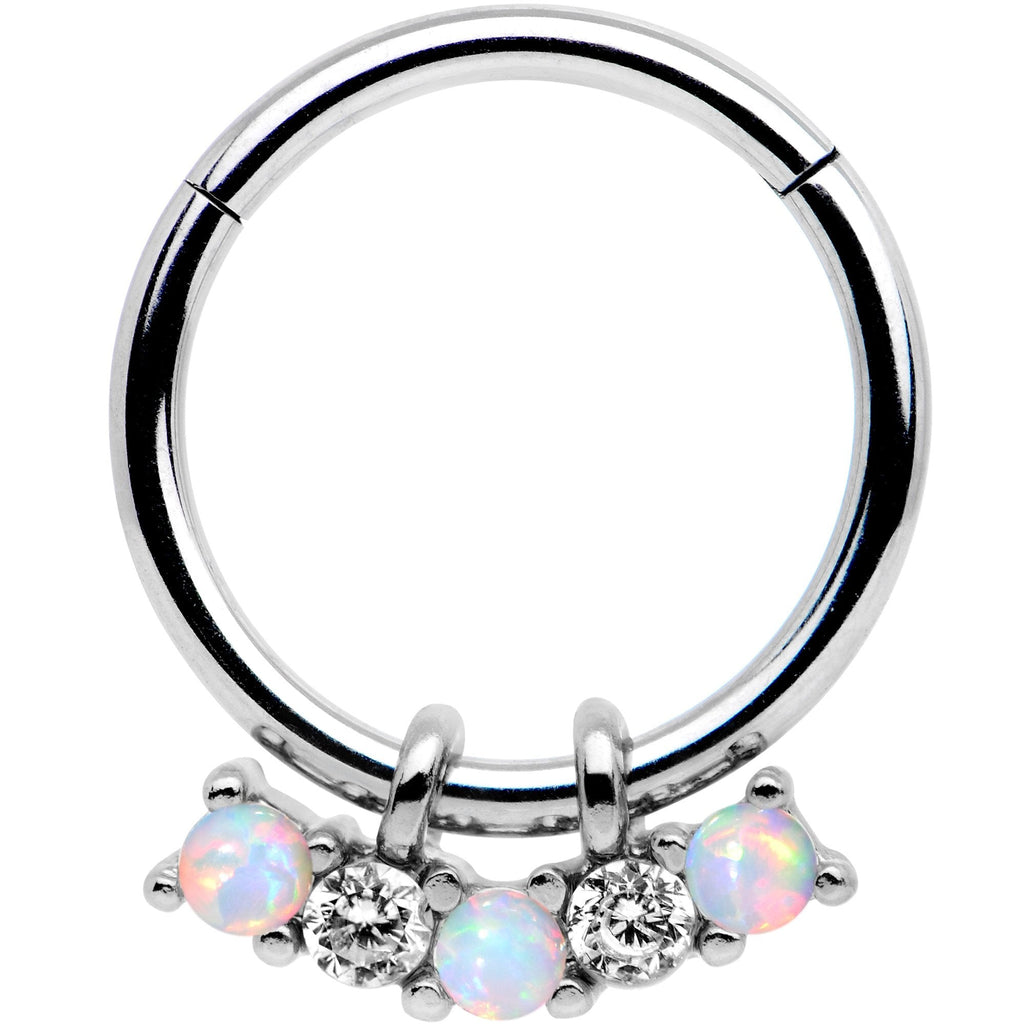 BodyCandy 16G 3/8 White Synthetic Opal Dazzle Hinged Segment Ring — main product shot