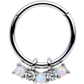 16G 3/8 White Synthetic Opal Dazzle Hinged Segment Ring