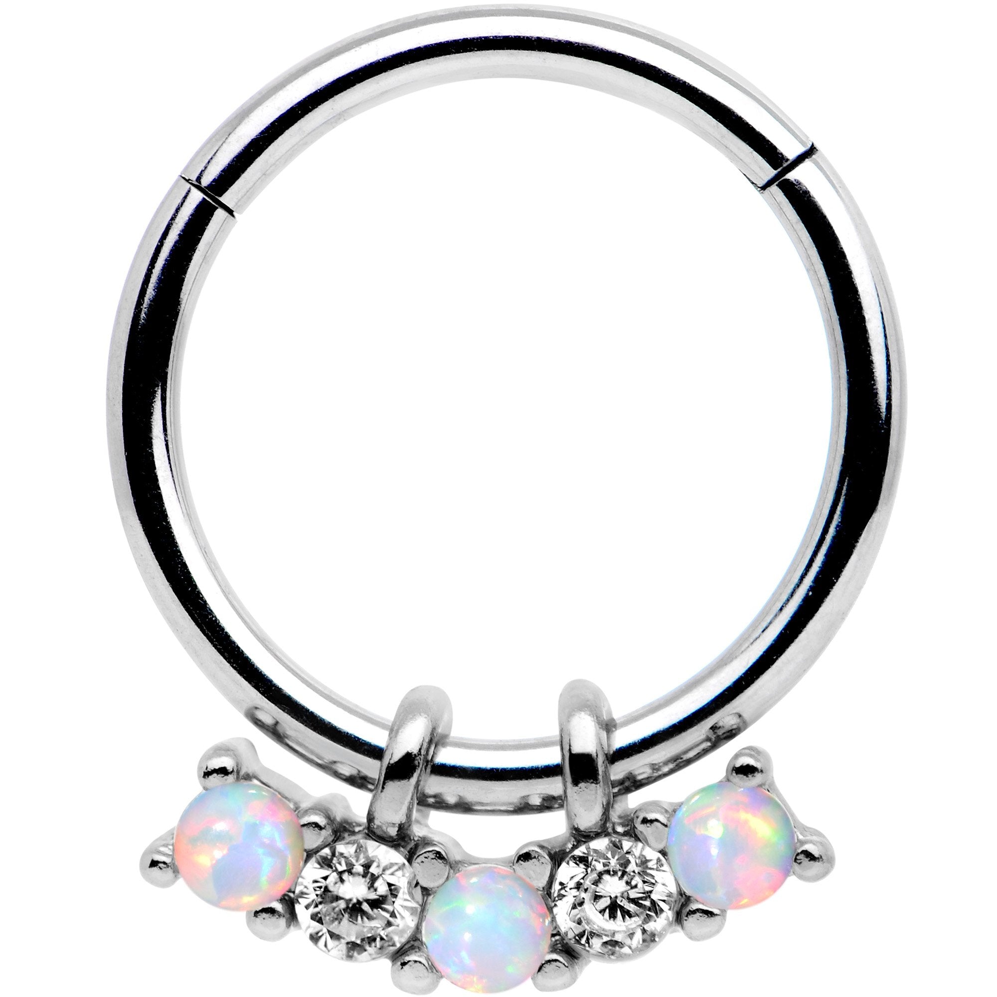 BodyCandy 16G 3/8 White Synthetic Opal Dazzle Hinged Segment Ring — main product shot