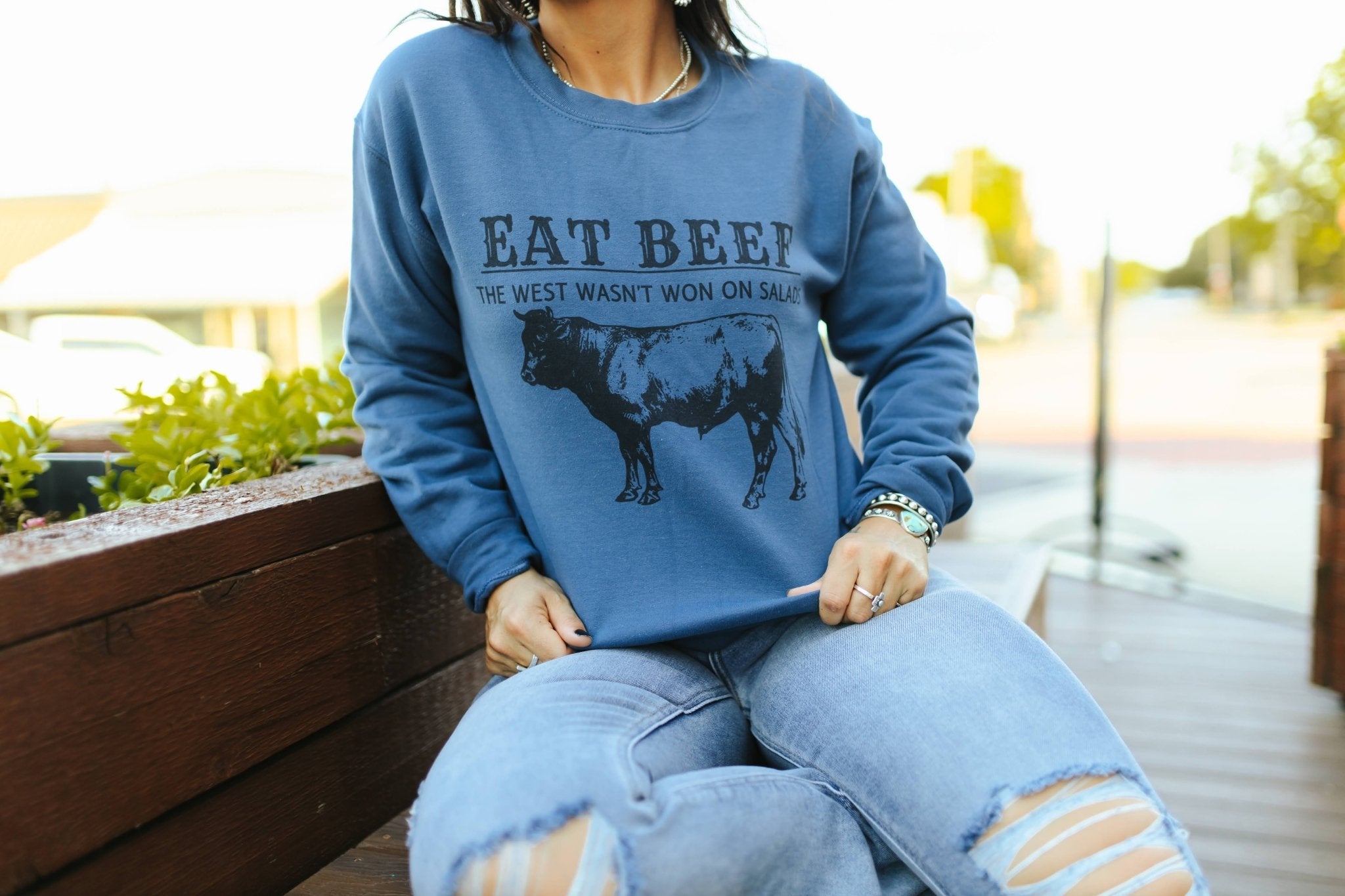Wild Junkie West Wasn't Won On Salad Graphic Sweatshirt — side view