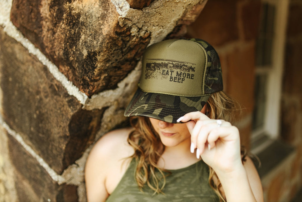 Wild Junkie Eat More Beef Trucker Hat — main product shot