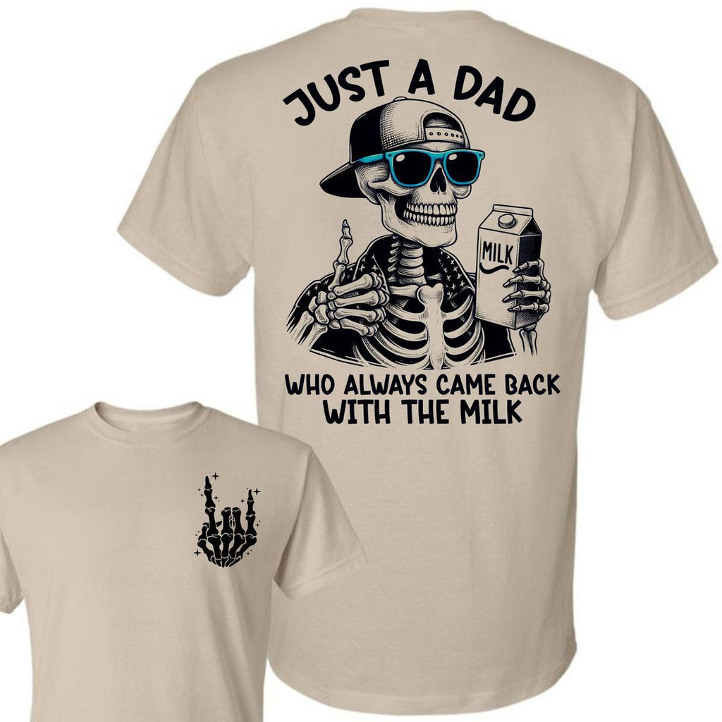 Pasimax Funny Father’s Day T-Shirt - "Came Back With the Milk" Two-Sided Graphic, Humorous Dad Tee — lifestyle context