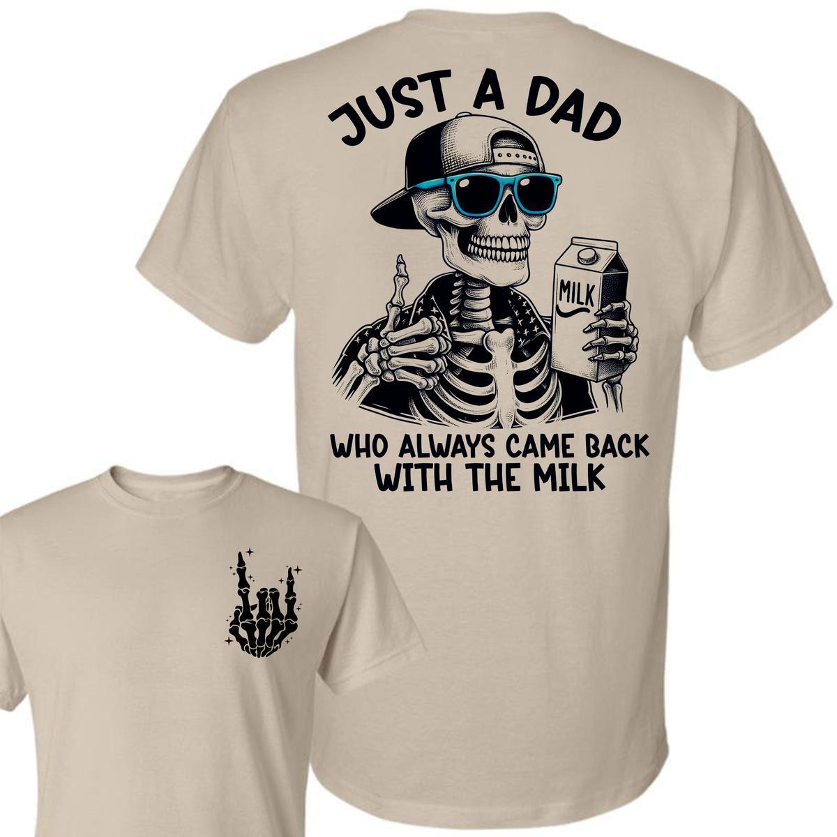 Pasimax Funny Father’s Day T-Shirt - "Came Back With the Milk" Two-Sided Graphic, Humorous Dad Tee — lifestyle context