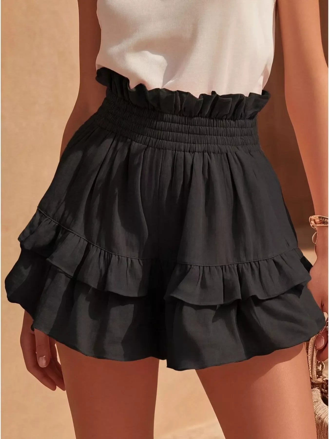 Full Size Ruffled High-Waisted Shorts Plus Size