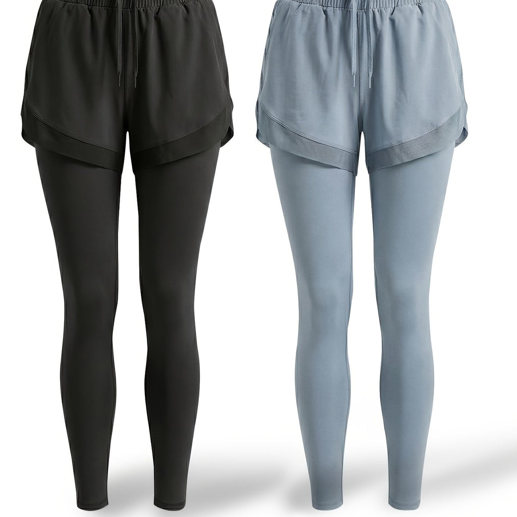 MyClosetAid 2pcs Faux 2pcs Athletic Pants Color-block Design with Built-in Pockets — feature highlight