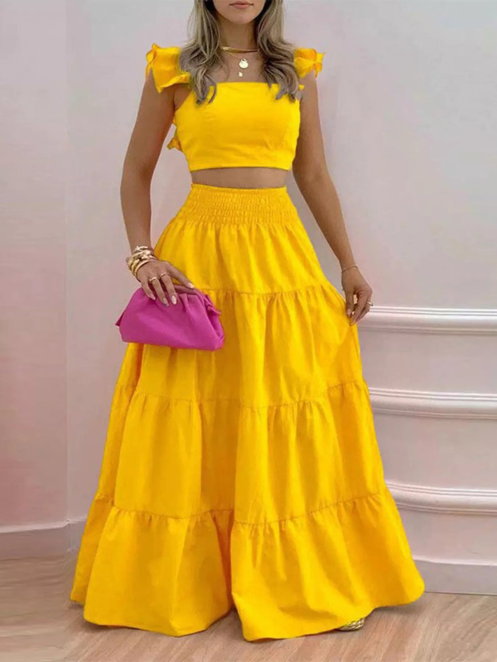 Crop Top and Tiered Maxi Skirt Set