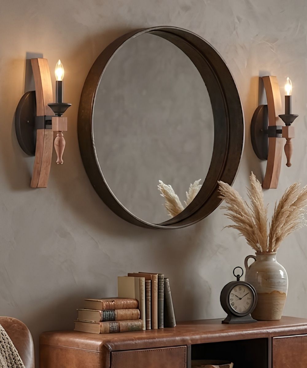Glenwood 5"W 1-Light Aged Bronze and Distressed Oak Finish Wall Sconce Light Fixture – LampsUSA, view 3