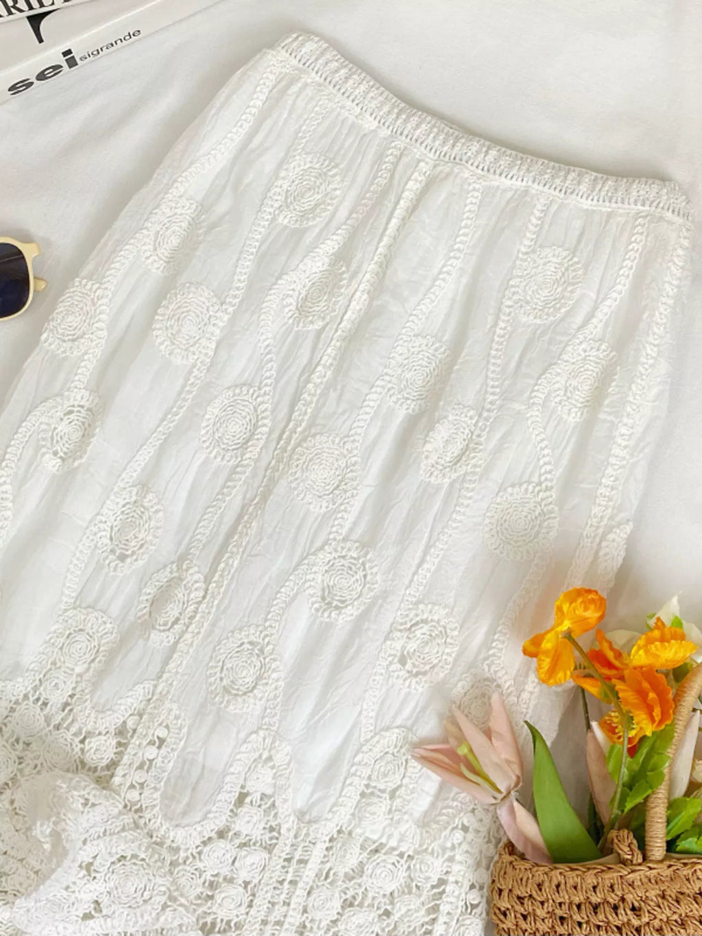 Lace Elastic Waist Midi Skirt