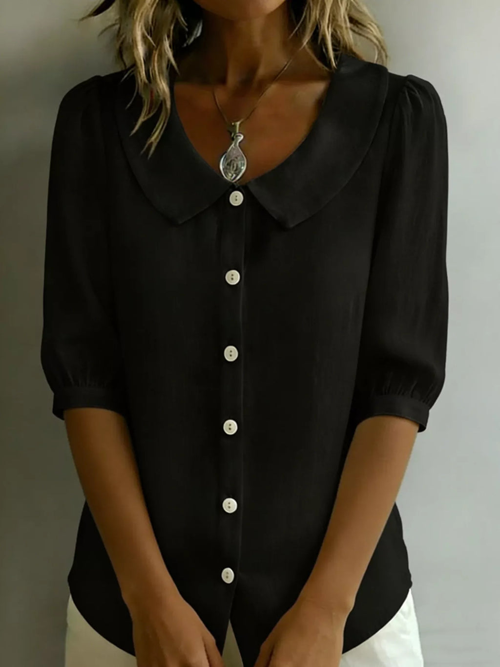 Peter Pan Collar Puff Sleeve Shirt