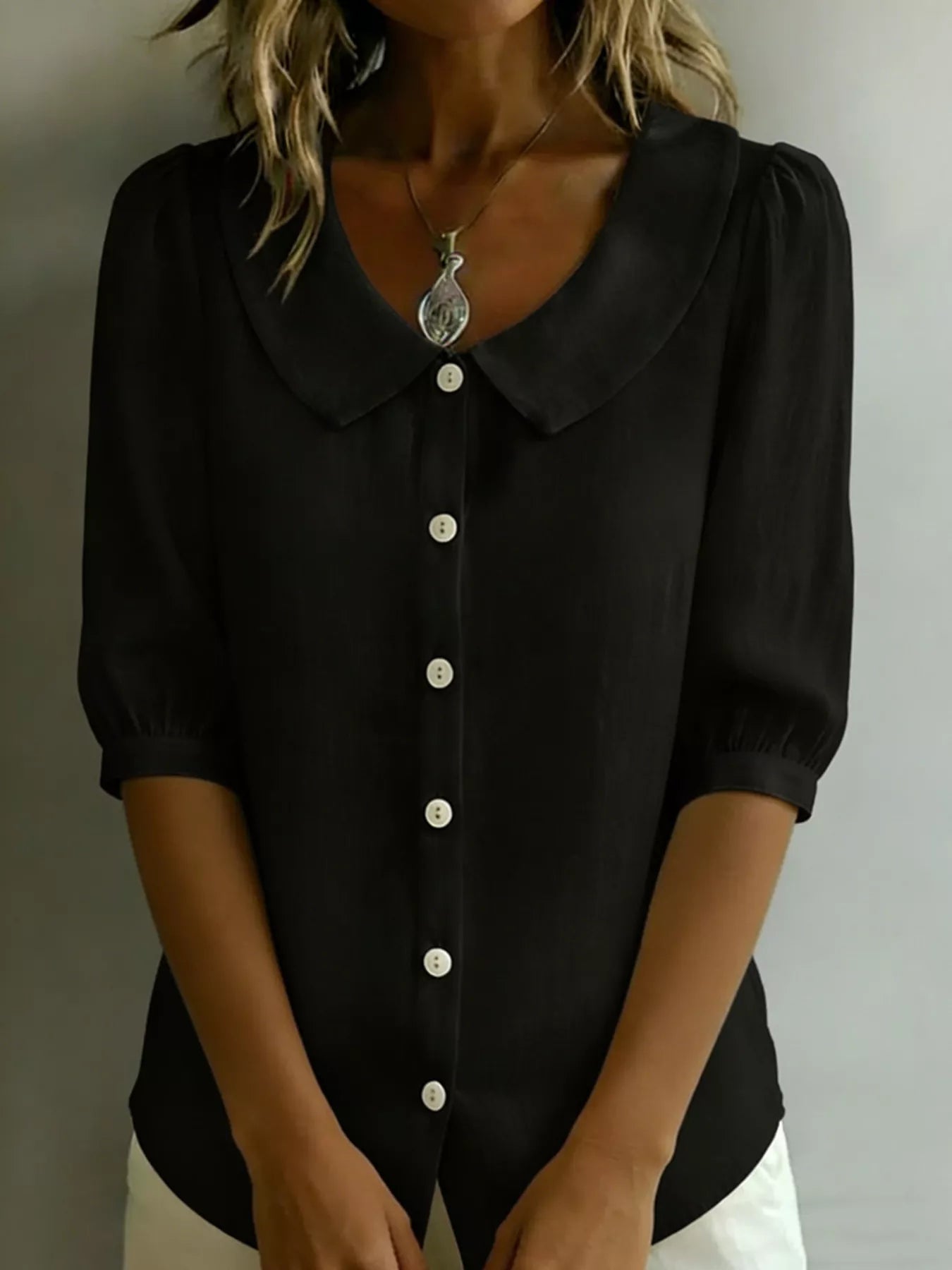 Peter Pan Collar Puff Sleeve Shirt