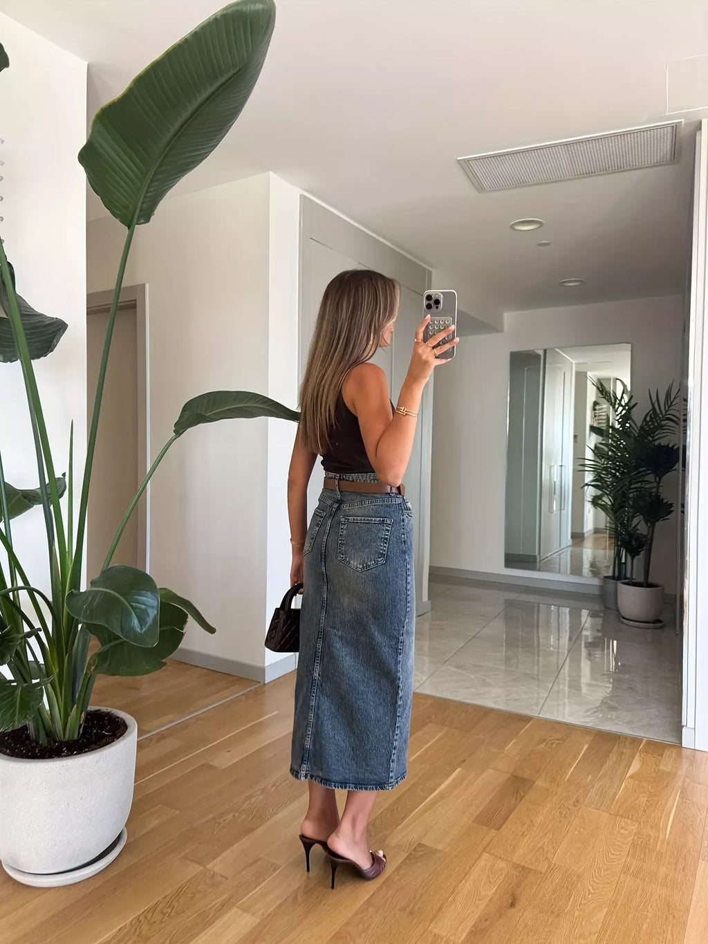 Slit Front Denim Skirt