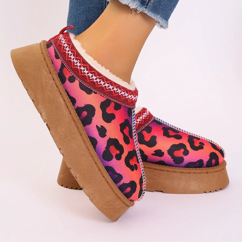 Mandotos Christmas Cartoon Print Plush Lined Slip On Navy Ankle Boots For Women Indoor Home Shoes