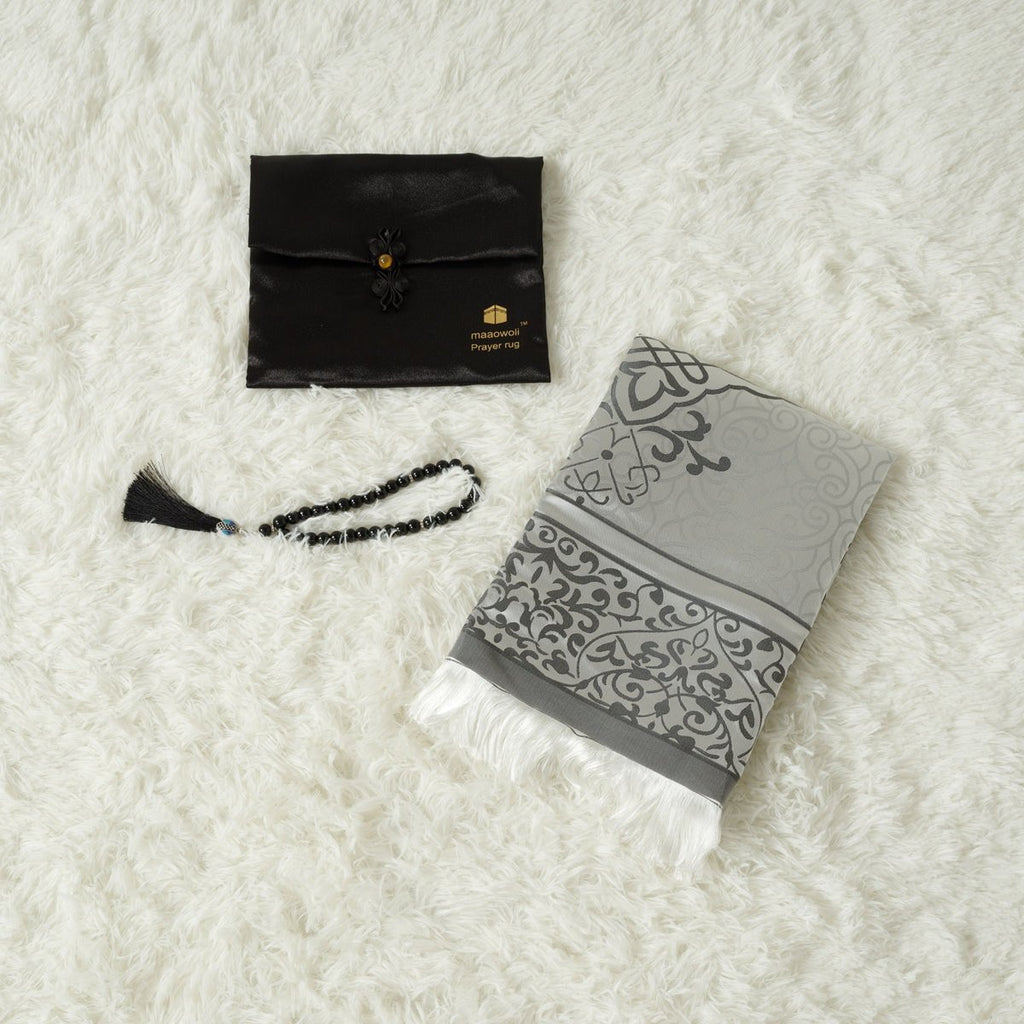 Mariam's Collection Eco-Friendly elegant Prayer Mat & Tasbeeh sets(MR066) — flat-lay composition