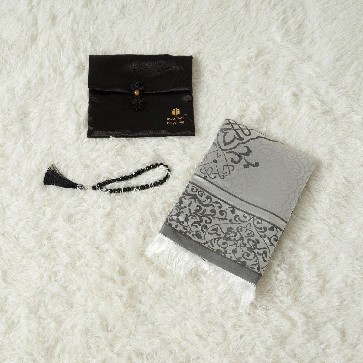 Mariam's Collection Eco-Friendly elegant Prayer Mat & Tasbeeh sets(MR066) — flat-lay composition