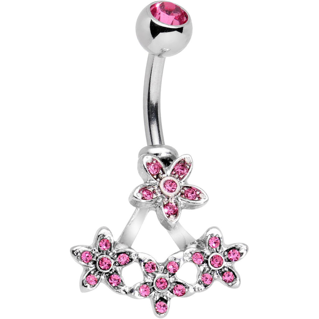 BodyCandy Pink Gem Field of Flowers Dangle Belly Ring — main product shot