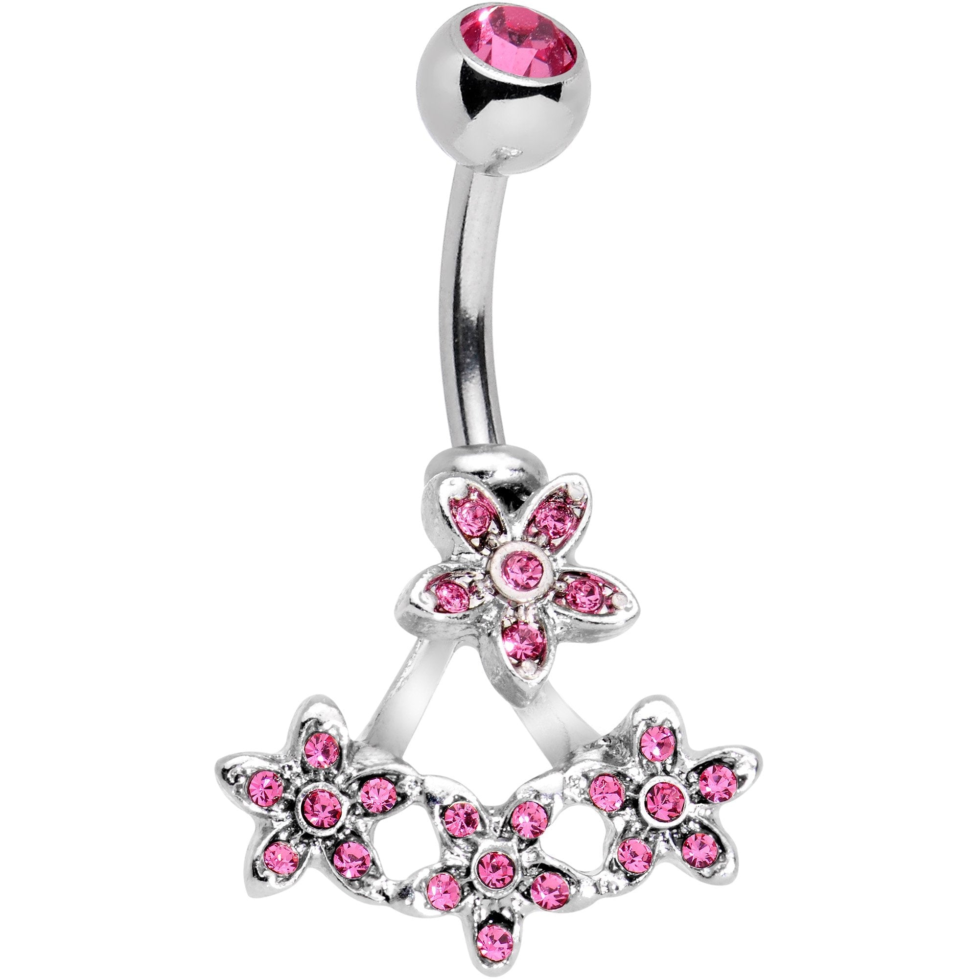 BodyCandy Pink Gem Field of Flowers Dangle Belly Ring — main product shot