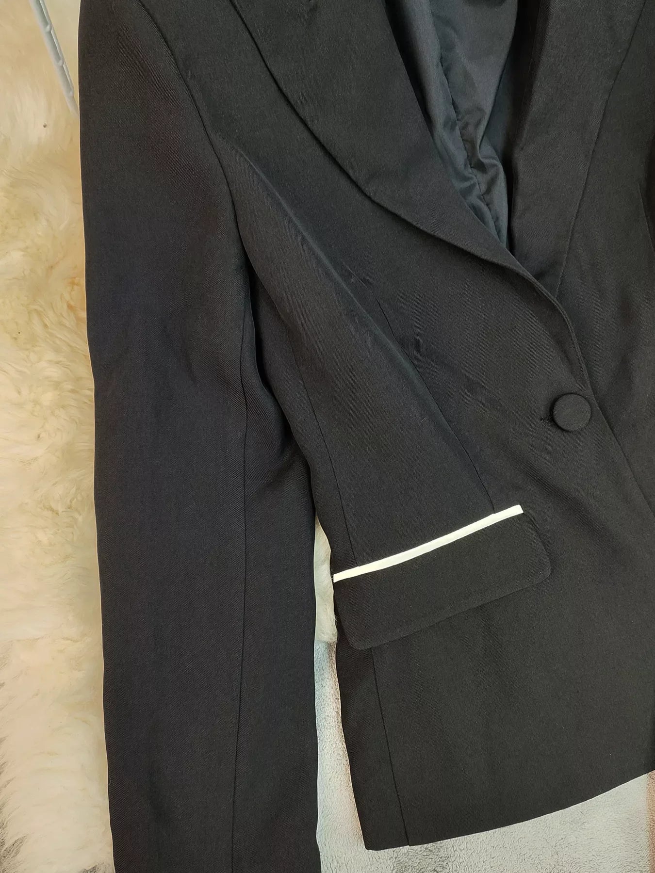 Contrast Trim Blazer & Wide Leg Pants Set