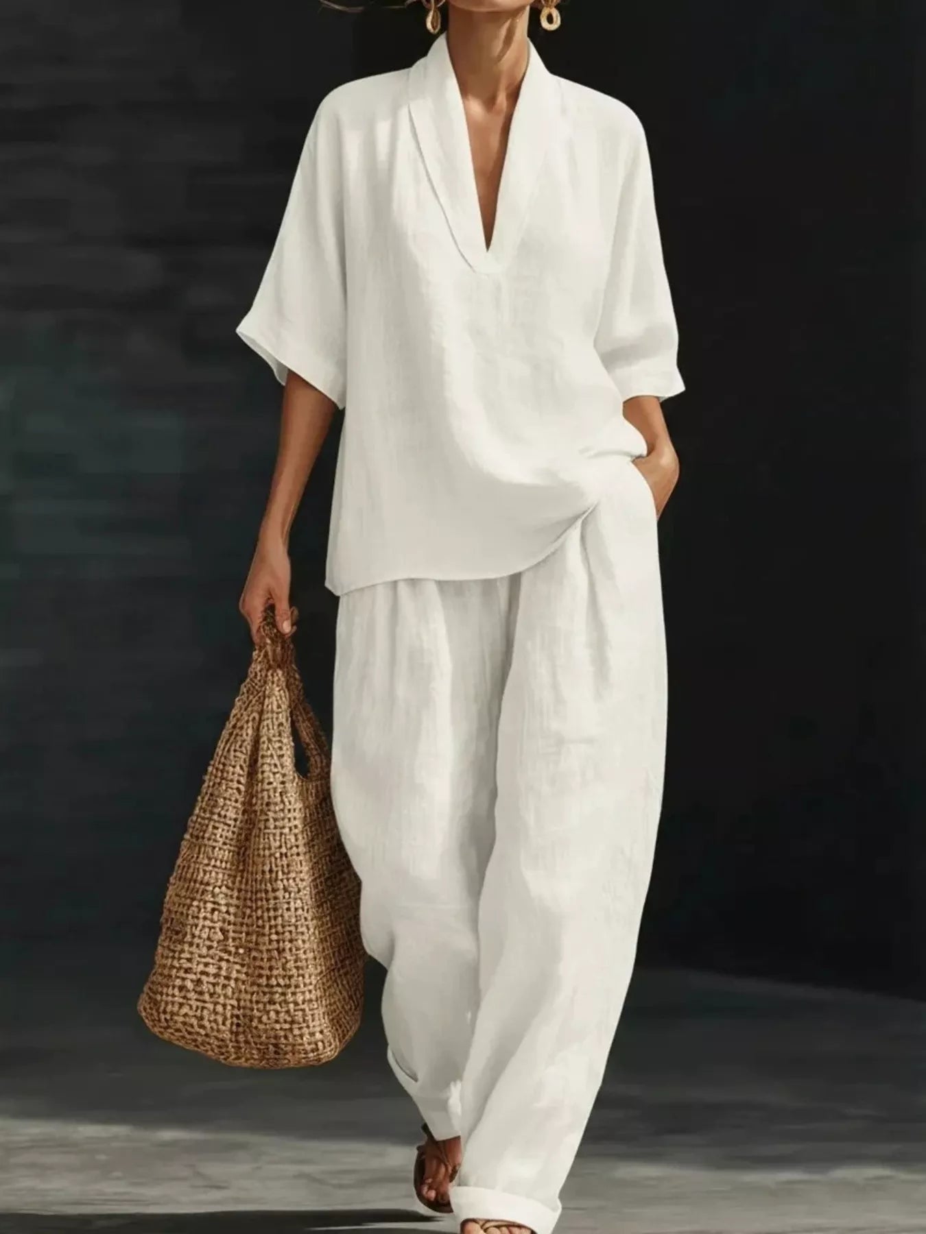 Half Sleeve Loose Fit Top and Pants Set
