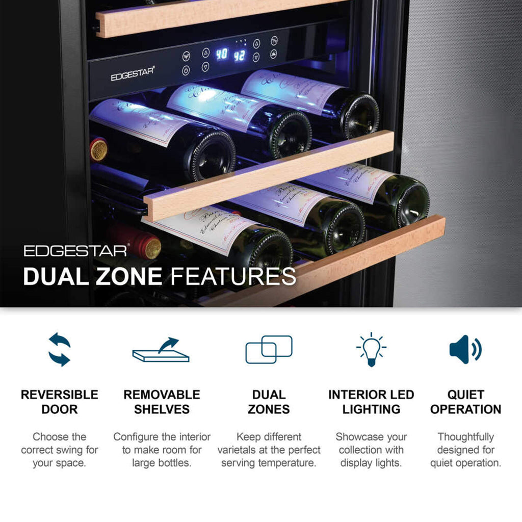 Edgestar 24-Inch 141 Bottle Capacity Freestanding Dual Zone Wine Cooler With Interior Lighting [CWR1552DZ] (SAK49245) – SAKSB