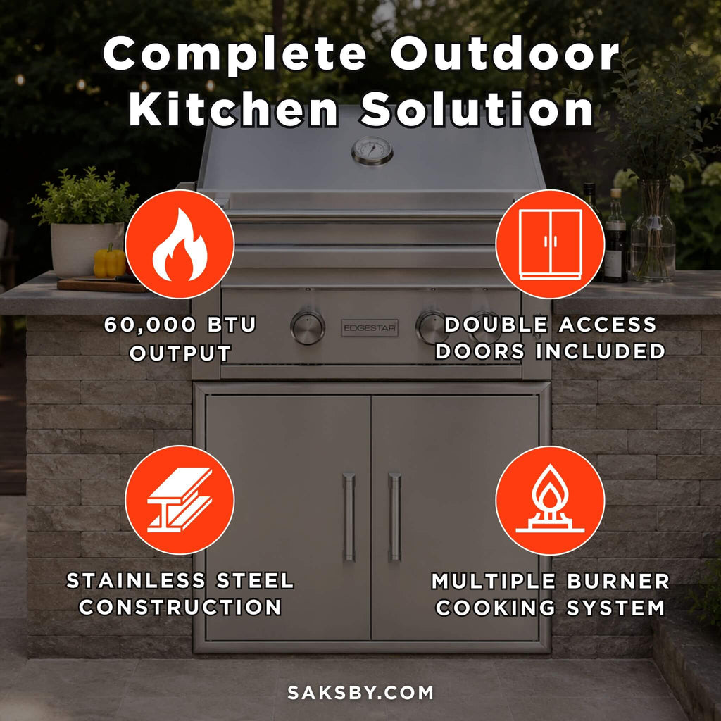 Edgestar 60K BTU 30-Inch Built-In Grill Kit With Insulated Jacket And Double Access Doors [GRL300IBKIT] (SAK82568) – SAKSBY W
