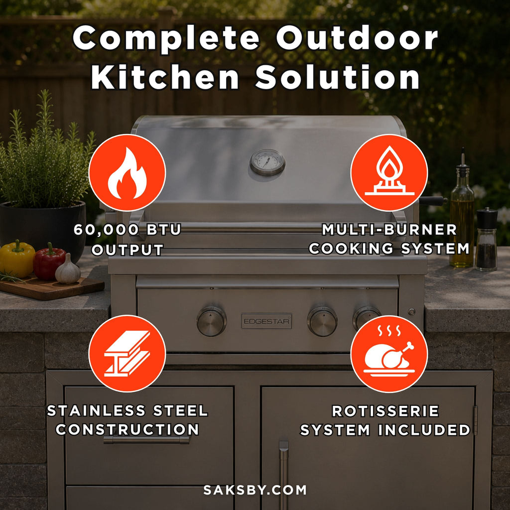 Edgestar 60K BTU 30-Inch Outdoor Built-In Grill With Rotisserie And LED Lighting (SAK52871) – SAKSBY WHOLESALE, view 5