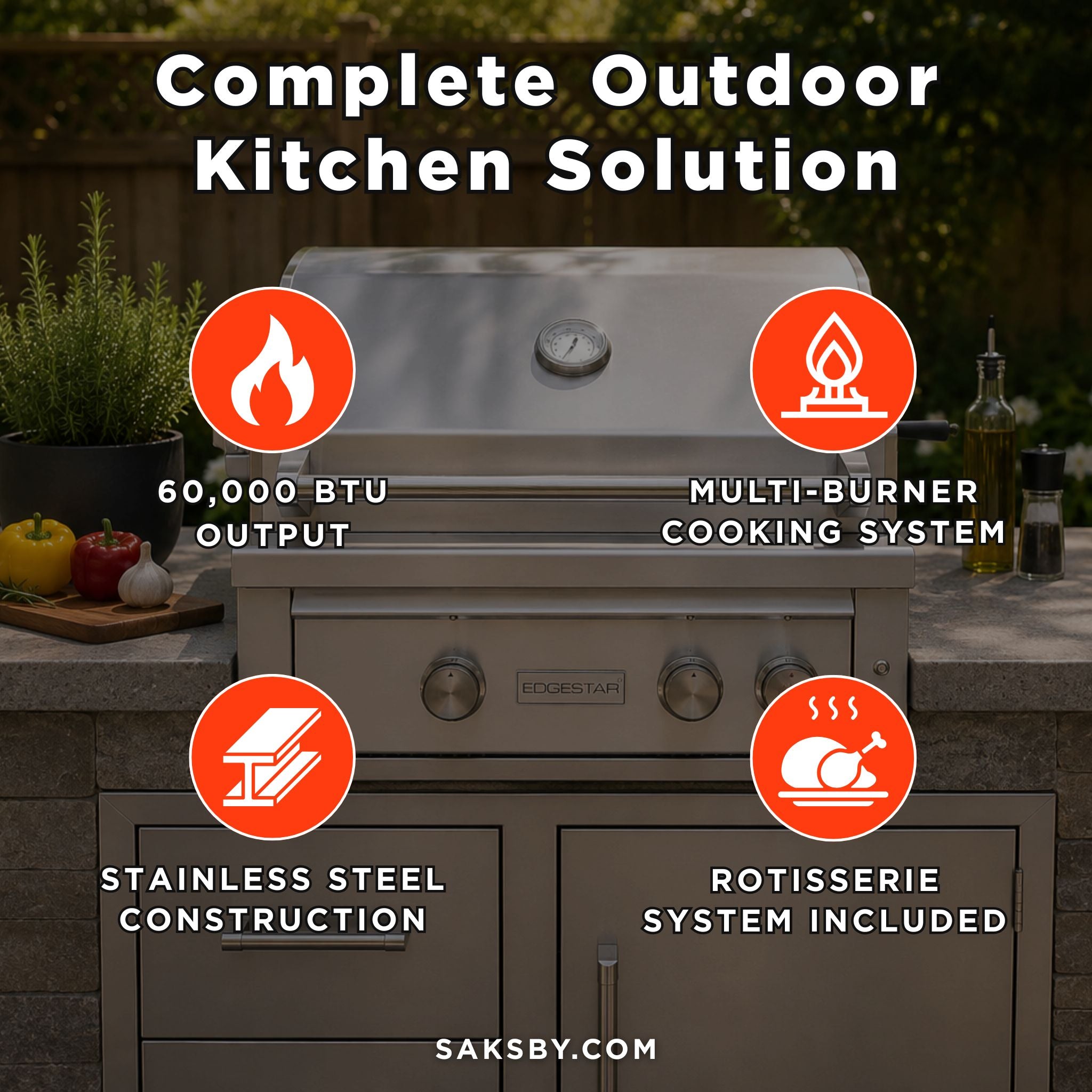 Edgestar 60K BTU 30-Inch Outdoor Built-In Grill With Rotisserie And LED Lighting (SAK52871) – SAKSBY WHOLESALE, view 5