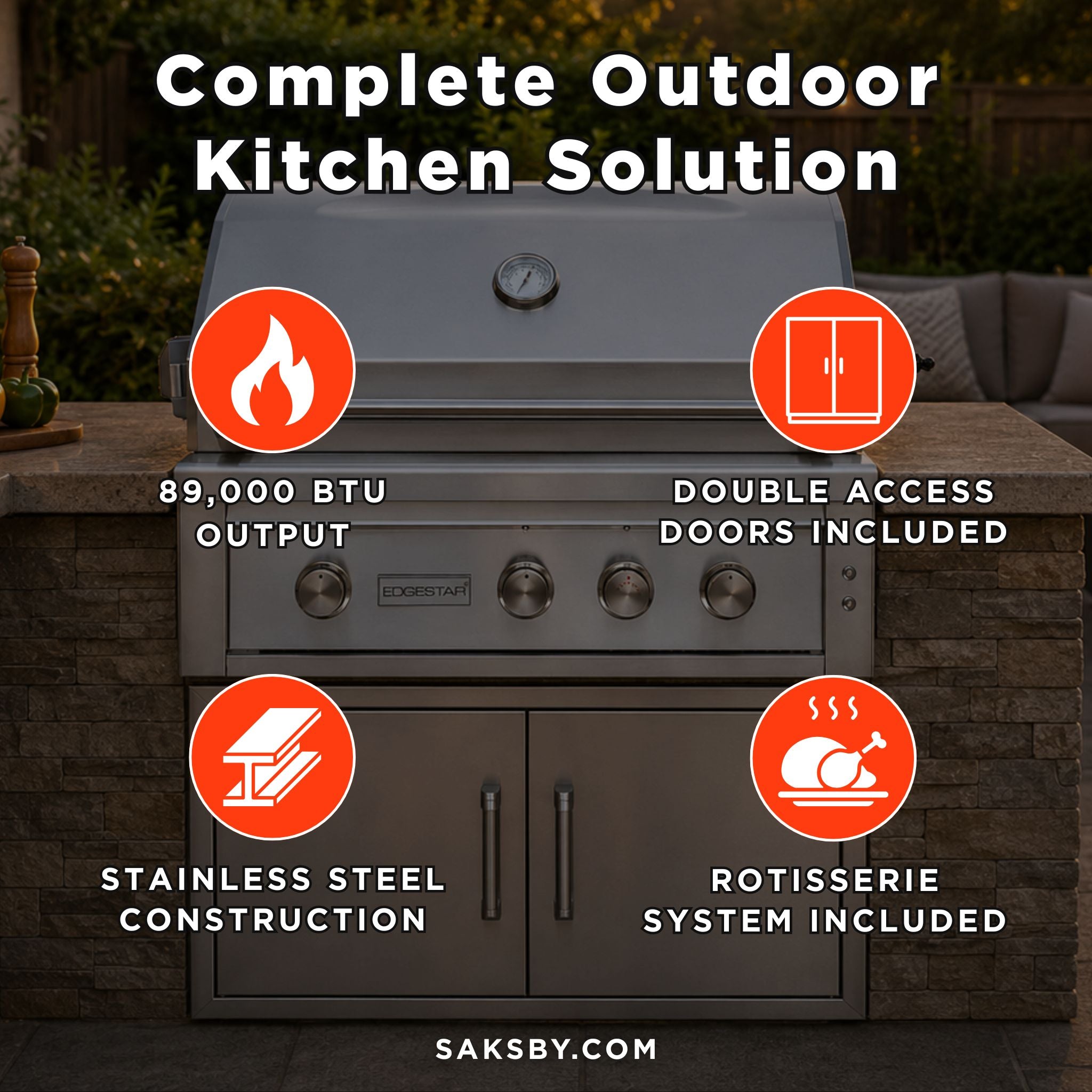 Edgestar 89K BTU 36-Inch Built-In Grill With Insulated Jacket And Double Access Doors [GRL360IBKIT] (SAK78429) – SAKSBY WHOLE