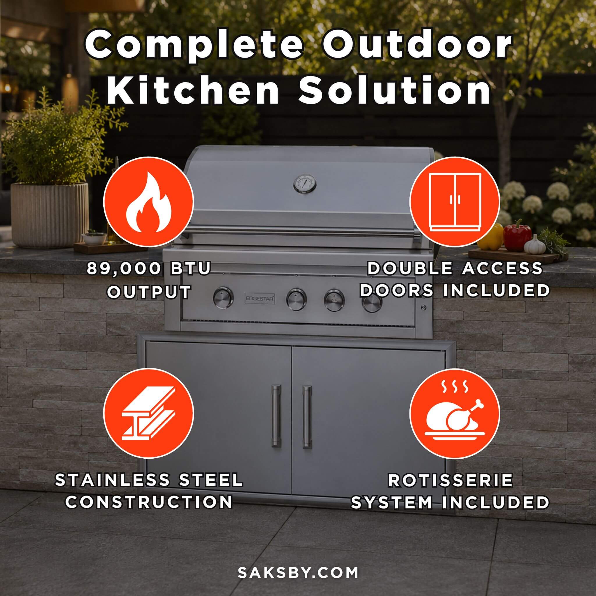 Edgestar 89K BTU 42-Inch Built-In Grill With Insulated Jacket And Double Access Doors Insulated Jacket (SAK94627) – SAKSBY WH