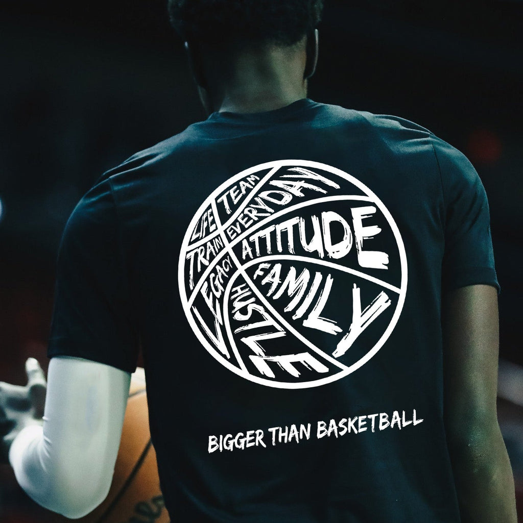 Bigger Than Basketball Bigger Than Basketball - T-Shirt - Black — Bigger Than Basketball branding close-up
