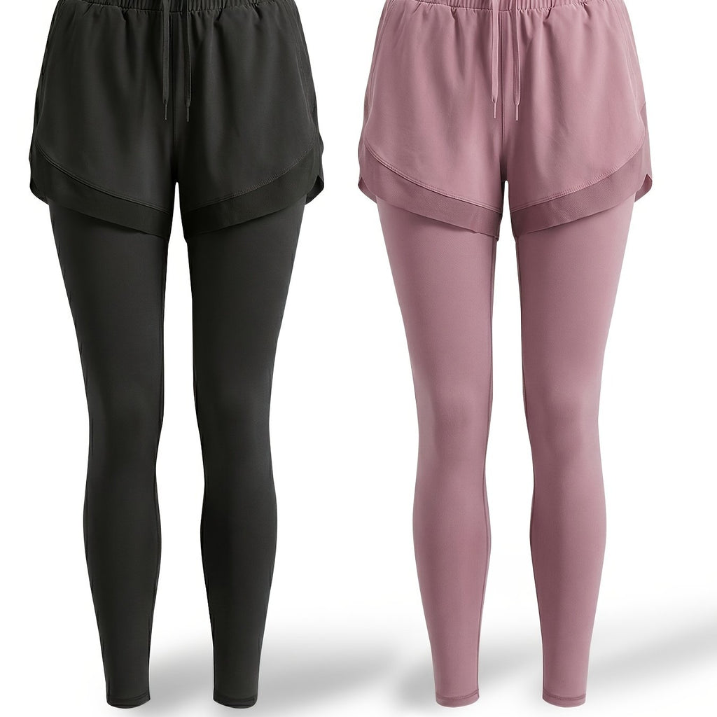 MyClosetAid 2pcs Faux 2pcs Athletic Pants Color-block Design with Built-in Pockets — product on model