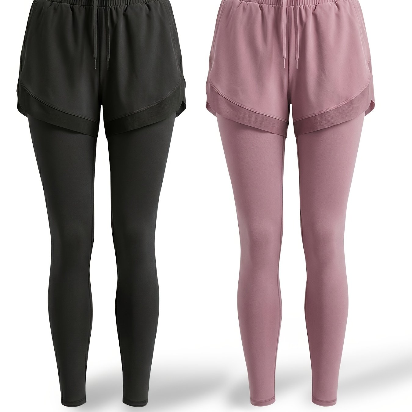 MyClosetAid 2pcs Faux 2pcs Athletic Pants Color-block Design with Built-in Pockets — product on model