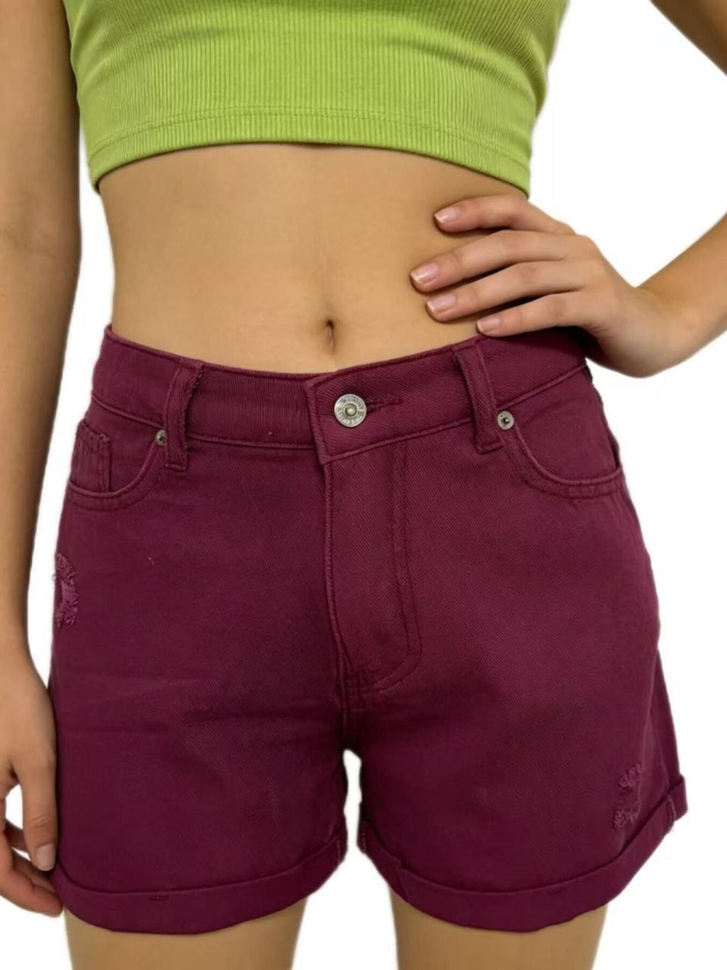 Ripped High-Waisted Denim Shorts