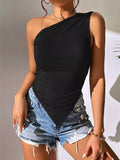 Asymmetrical One-Shoulder Ruched Tank
