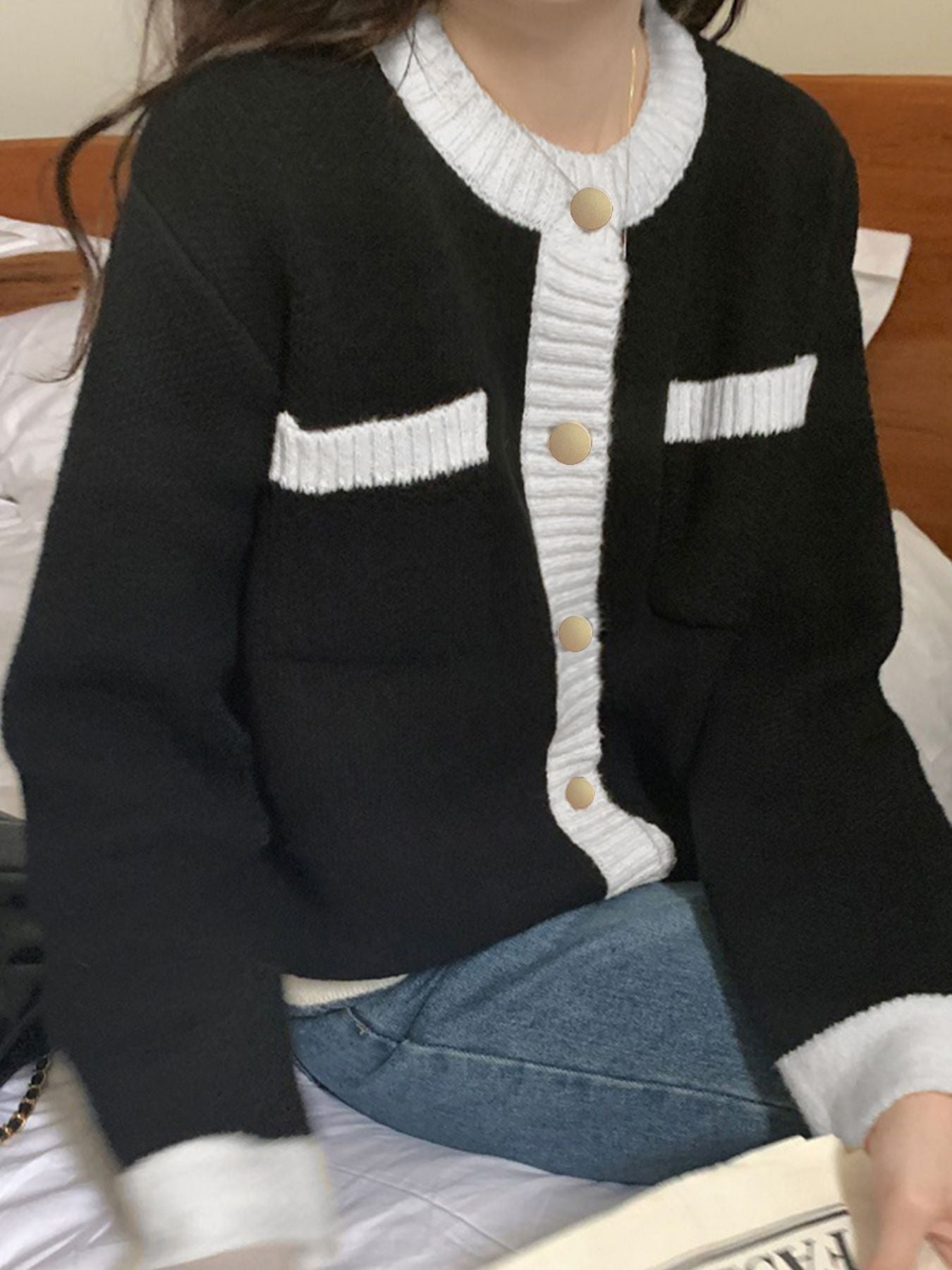 Contrast Trim Button Up Cardigan