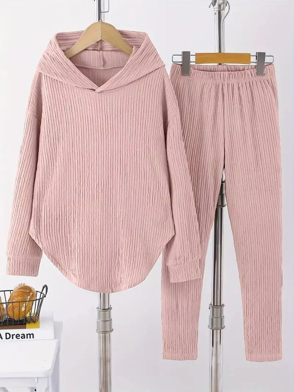 Textured Long Sleeve Hoodie and Pants Set