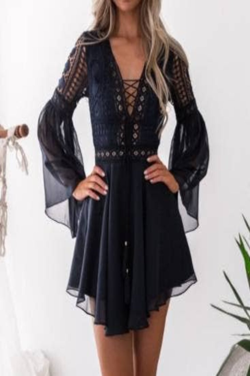 Pretty Little Patriot Pretty Little Patriot Black Lace Crochet Dress — main product shot