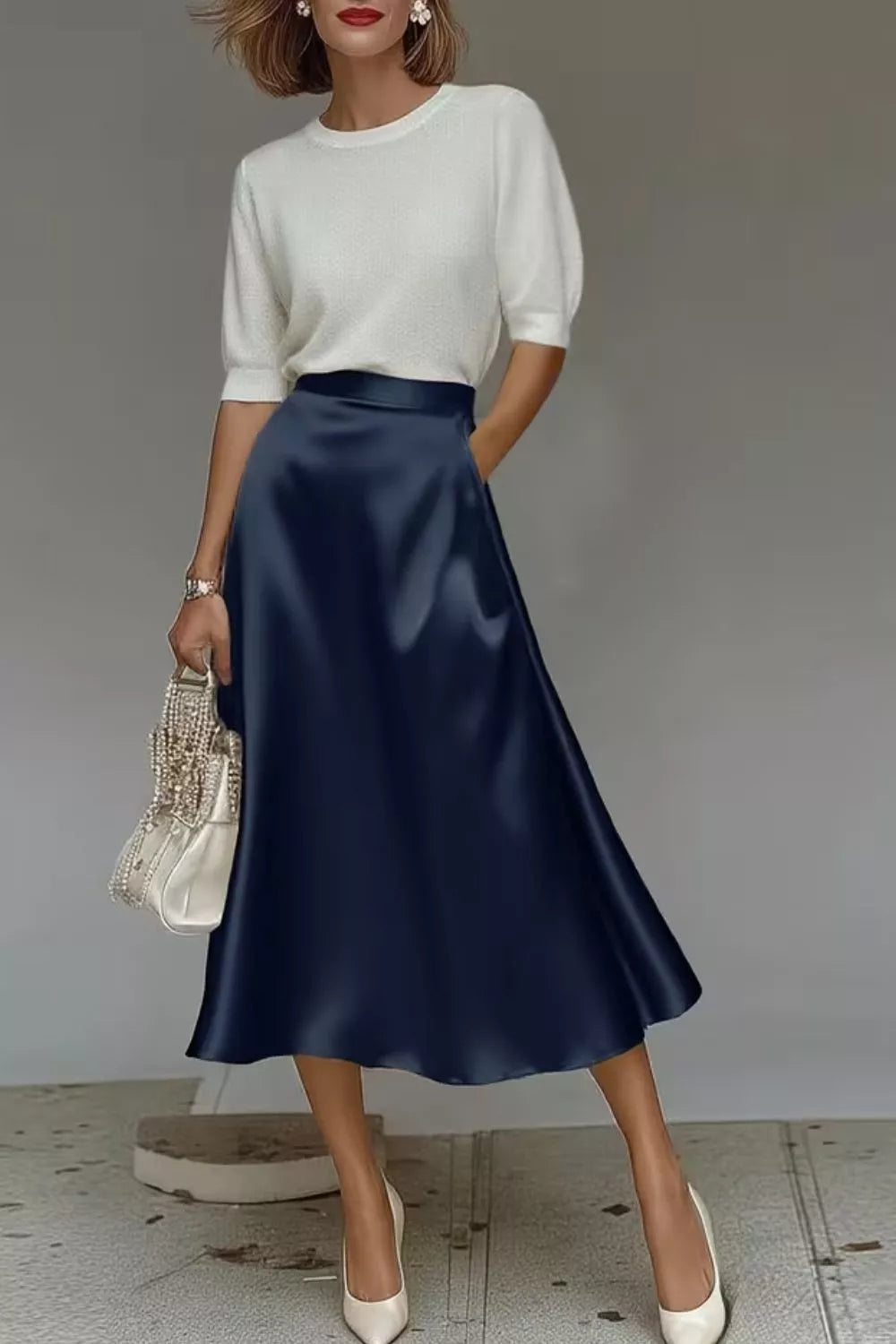 Satin A-Line Midi Skirt