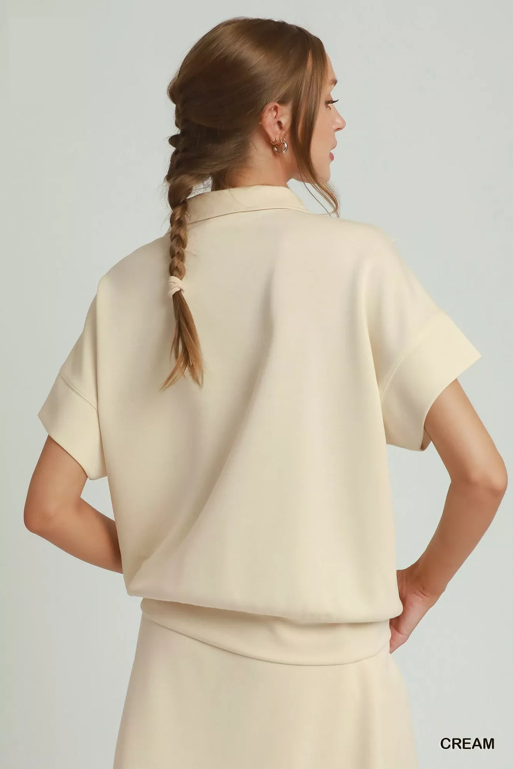 Umgee Ruffle Quarter Zip Short Sleeve Top
