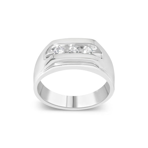 Men's .925 Sterling Silver 1/3 Cttw Diamond Channel Set 3 Stone Ring Band (I-J Color, I3 Clarity) - Ring Size 10 by Bids.com