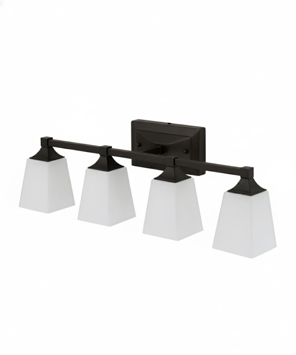 27"W 4-Light LED Bath Vanity Light Fixture Oil Rubbed Bronze Finish with Square Glass Shades – LampsUSA