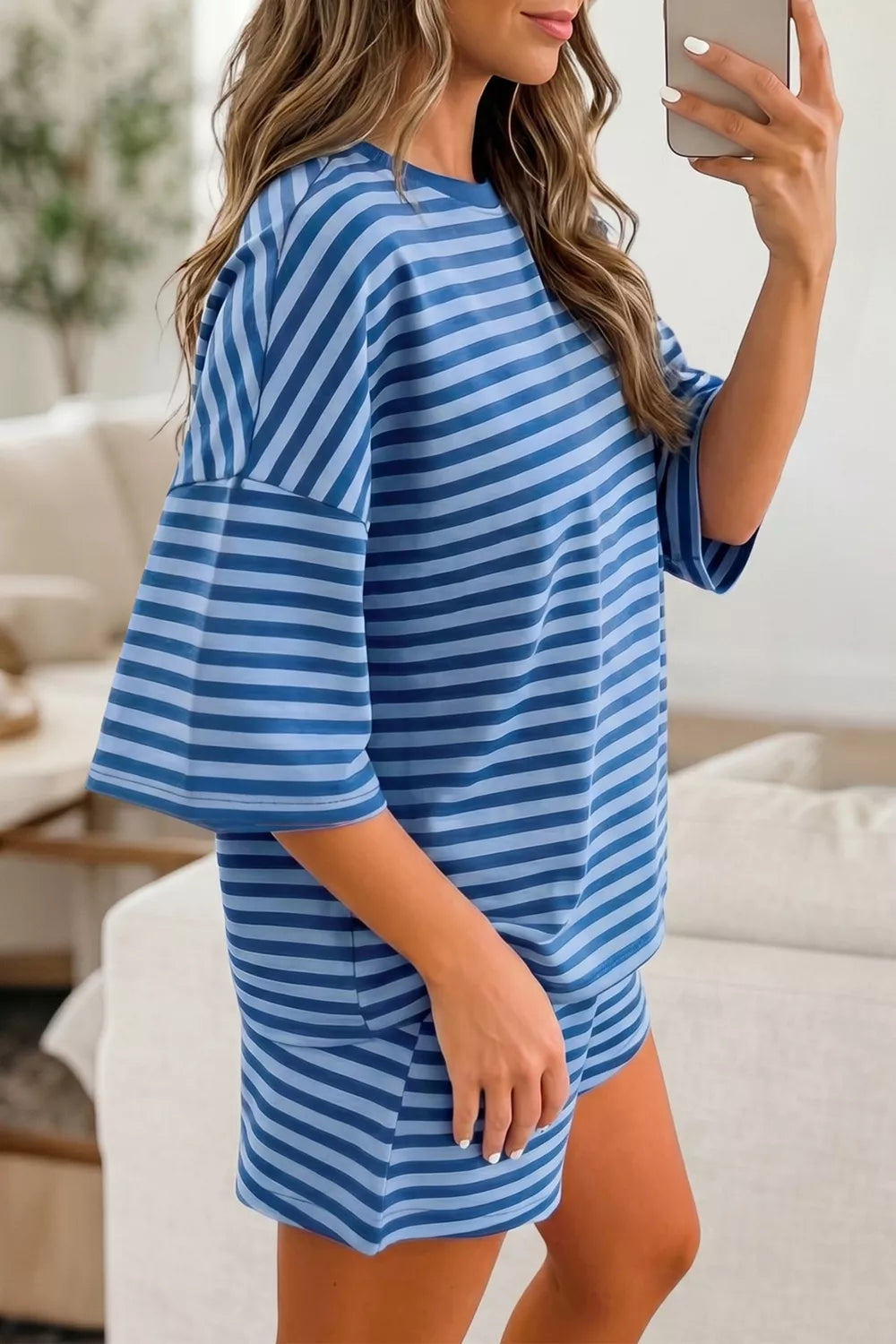 Striped Short Sleeve Top and Shorts Set