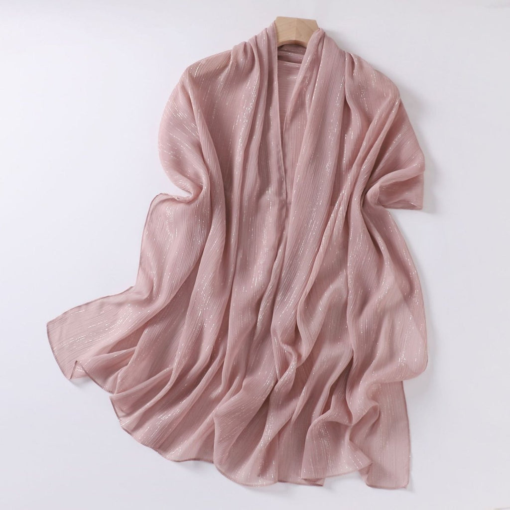 Mariam's Collection Effortless Grace Scarf Silver Crinkle Chiffon Hijab (MH153) — product on model