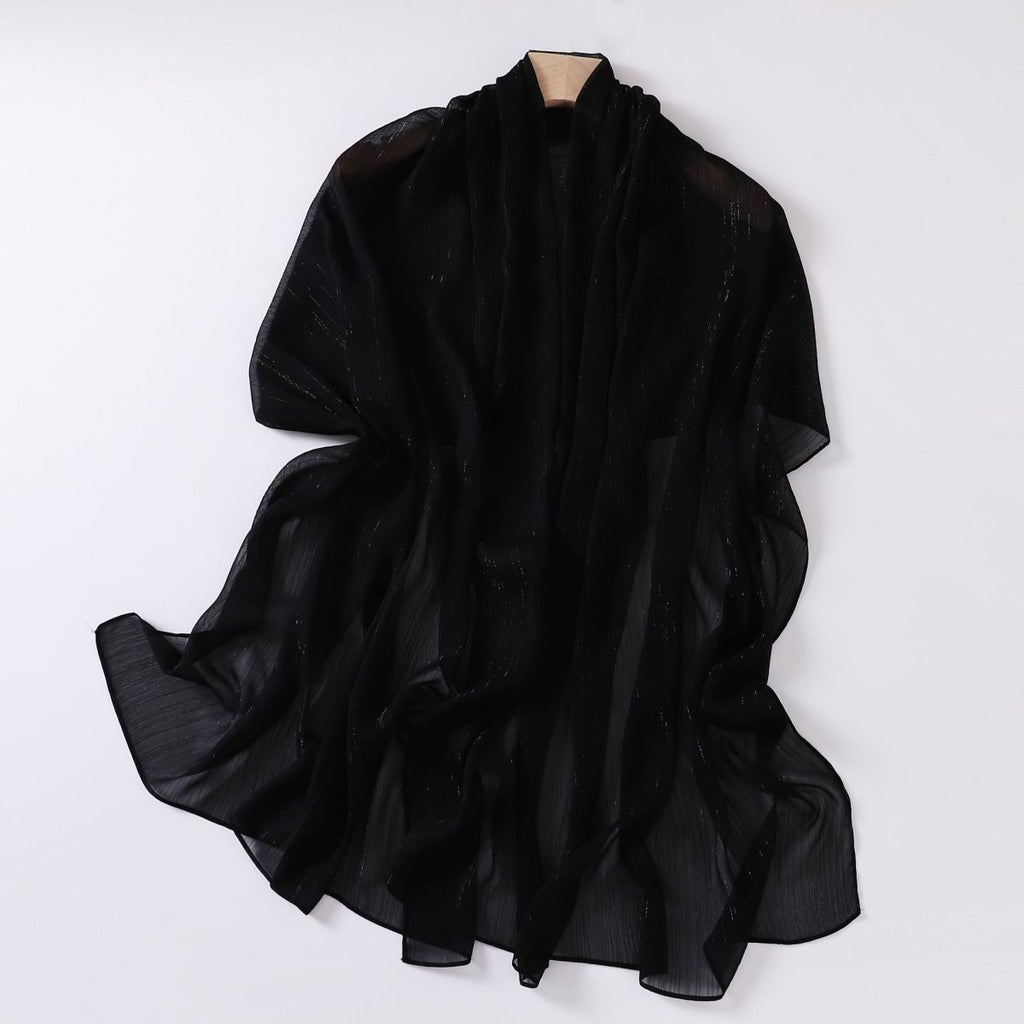 Mariam's Collection Effortless Grace Scarf Silver Crinkle Chiffon Hijab (MH153) — Mariam's Collection branding close-up