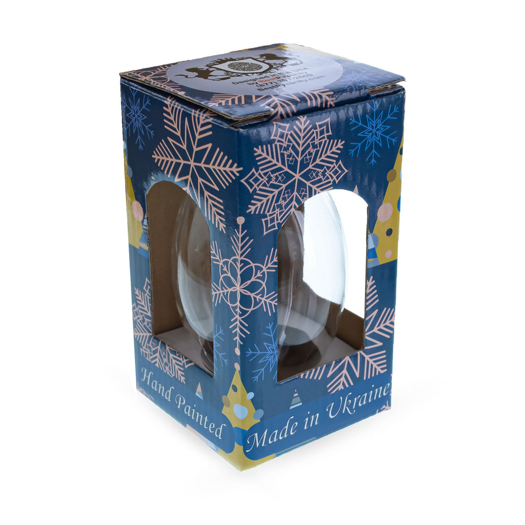 Yellow Trellis, Green Gems & Royal Blue Accents Glass Egg Ornament 4 Inches