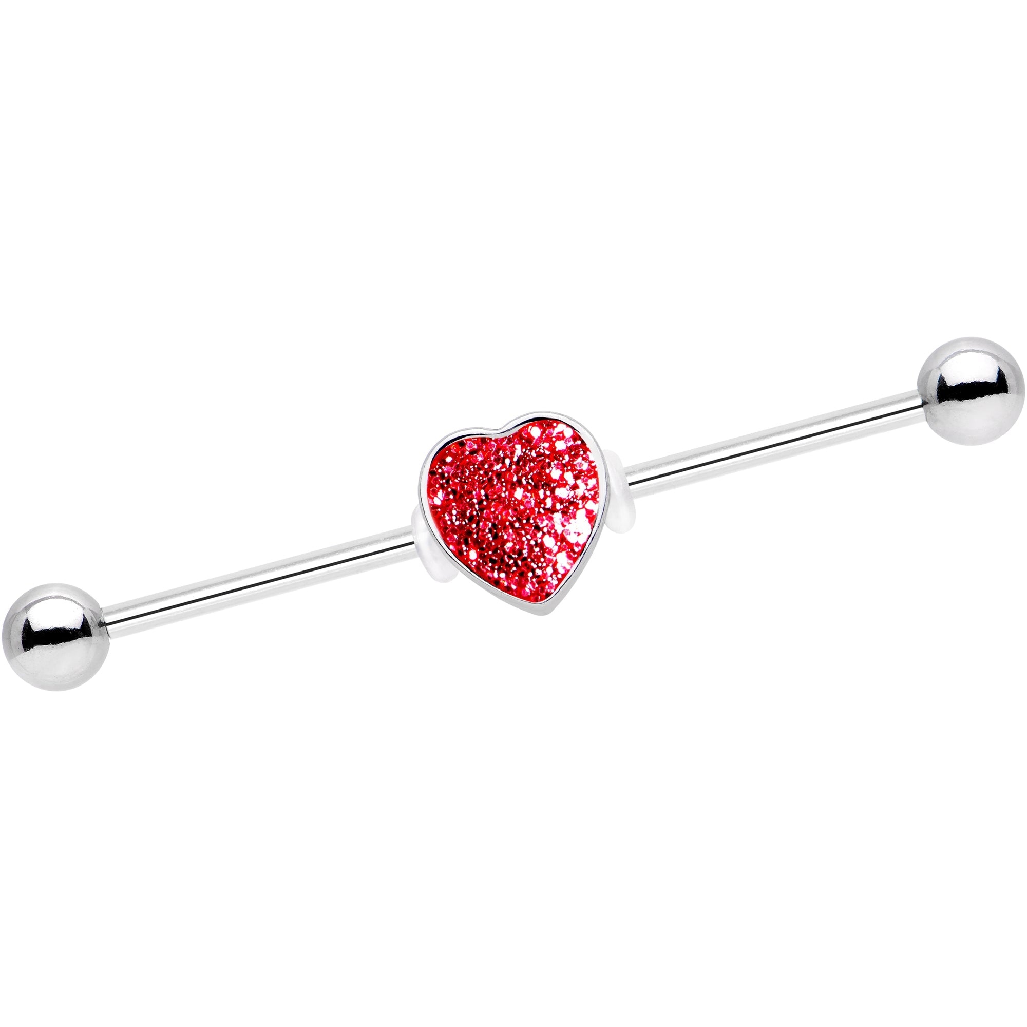 BodyCandy 14G Red Glitter Heart Industrial Barbell 38mm — main product shot