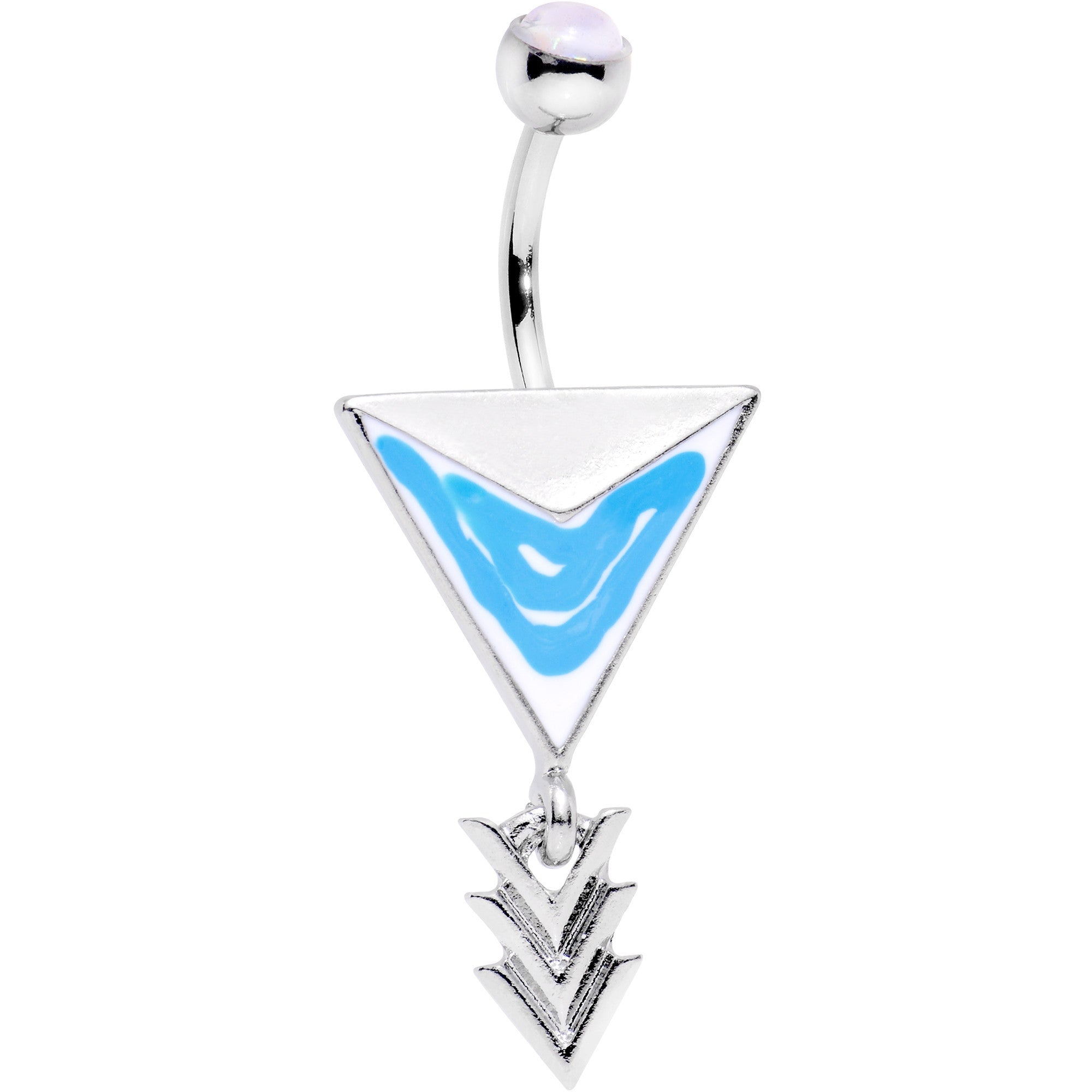 BodyCandy White Faux Opal Southwestern Tetra Triad Dangle Belly Ring — main product shot