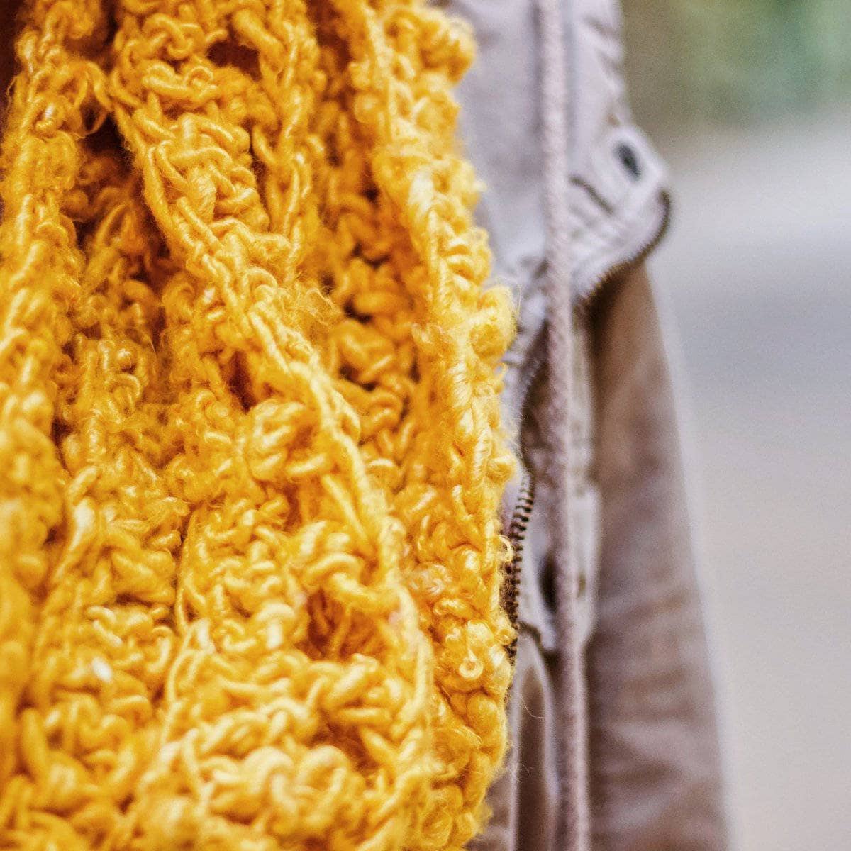 Darn Good Yarn Darn Good Yarn Elderidge Ribbed Banana Cowl Crochet Kit — Darn Good Yarn branding close-up