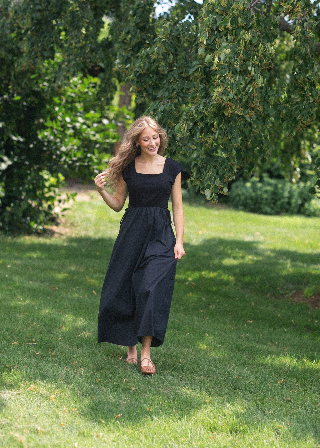 Inherit Co. Eleanor Black A-line Maxi Dress — fabric or material detail