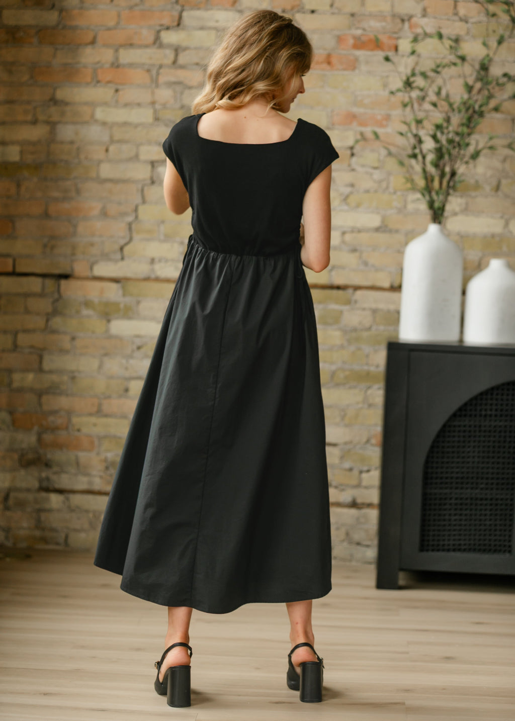 Inherit Co. Eleanor Black A-line Maxi Dress — product on model